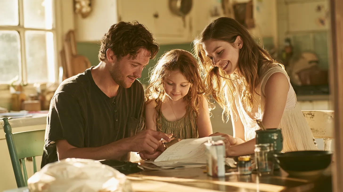 Family reviewing a monthly budget before planning a personal loan