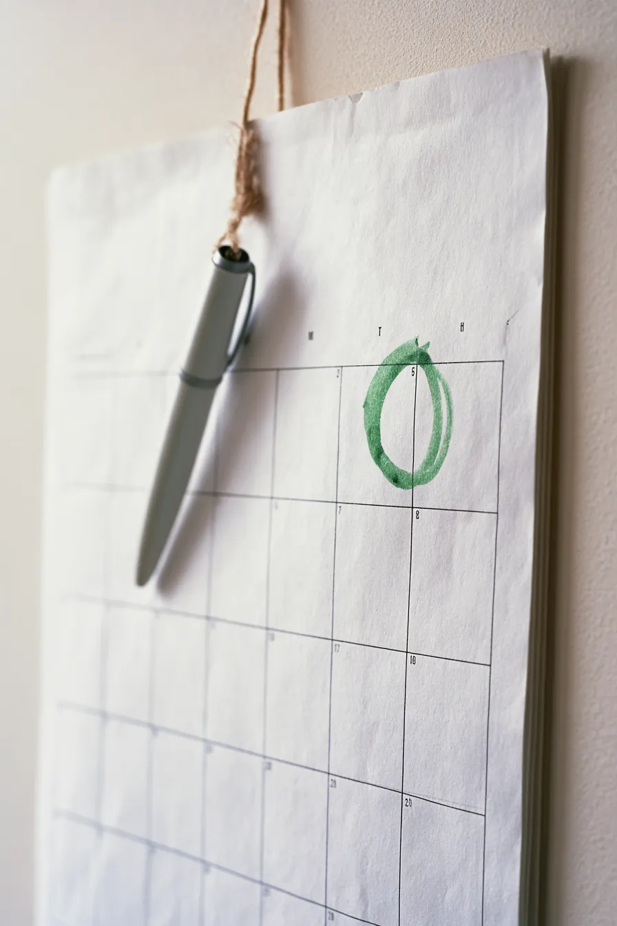 Wall calendar with an installment loan due date circled in green