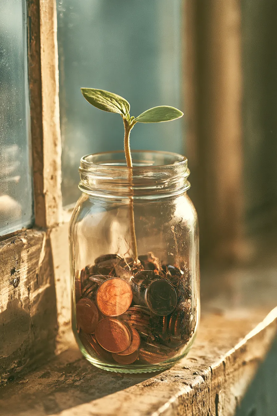 Seedling growing from coins as a personal loan rate improves with credit